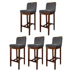Kit 5 Banquetas Alta para Bancada Gourmet Líbia Madeira Capuccino Suede Cinza CCS