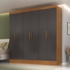 Guarda-Roupa Casal San Juan 6 Portas 3 Gavetas Marom/Cinza - Panorama Móveis