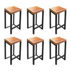 Kit 6 Banquetas Bistro Premium Estilo Industrial Preto