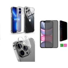 Kit Capa Capinha Transparente + Película 3D Vidro Privacidade + Pelícu