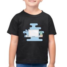 Camiseta Algodão Infantil Laptop - Foca na Moda, Preto, 8