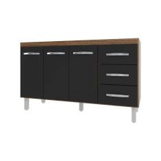 Balcão Armário Cozinha Gabinete Pia De 140 Cm Carine Com 3 Portas E 3 Gavetas Preto