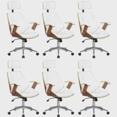 Kit 6 Cadeiras de Escritório Presidente Giratória com Apoia Cabeça Office Lisboa