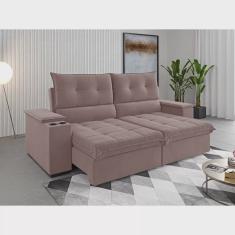 Sofá 4 Lugares Horus Bipartido 230cm Retrátil e Reclinável com Porta Copos Rosa