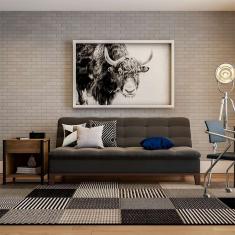 Sofá-Cama 3 Lugares Casal Premium Amazing Base e Pés de Madeira Suede Cinza