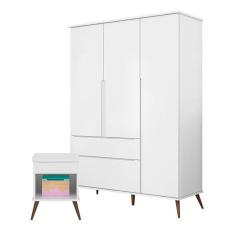 Mesa De Apoio E Guarda Roupa Infantil Alice Branco Acetinado - Phoenix Baby