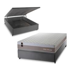 Conjunto Box Baú Cinza Sheffield Bege 138x188x72 c/ Molas Ensacadas