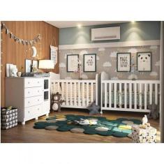Quarto de Bebê para Gêmeos com 2 Berços com Rodízios e Cômoda Janelada