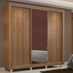 Guarda Roupa Casal Lyon 3 Portas de Correr 2 Gavetas com Espelho Rustic Madesa