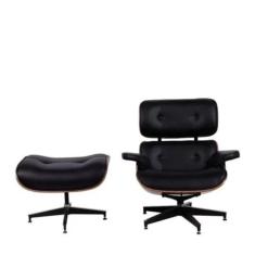 Poltrona Com Puff Charles Eames Couro Sintético Apoio para os Pés Preto Linn Design Decor