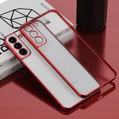 Capa transparente de silicone de moldura quadrada de luxo para Samsung Galaxy S21 FE S21 S22 Ultra S21 Plus Coque Capa traseira transparente, vermelha, para Galaxy S21 Ultra