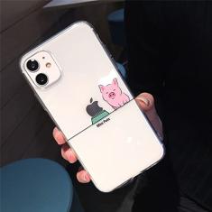 Estojo transparente bonito de animal de desenho animado para iPhone 13 Pro Max 12 Mini 11 X XS XR 7 8 Plus Casal Capa TPU transparente e macia, T5, para iPhone 6S Plus
