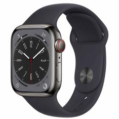 Apple Watch Series 8 (GPS & Cellular 41 mm) Caixa de Aço Inoxidável Grafite, Pulseira Esportiva Meia-noite