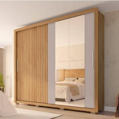 Guarda Roupa Casal com Espelho 2 Portas 4 Gavetas Suburban Gold Buriti/Cinza