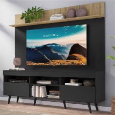 Rack com Painel TV 65&quot; Madri Multimóveis Preto/Rustic com Prateleira e Pés Retrô Preto
