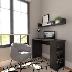 Conjunto de Mesa com Prateleiras Para Escritório ou Home Office 110 cm de Largura Preto
