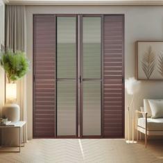 Porta de Correr Venez. 6 Folhas Moveis 210 X 200 Elite com Fecho Automático Vidro Liso Corten