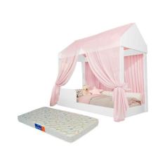 Cama Infantil com Colchão e Voal Rosa Montessoriana Crystal - Loja Tig