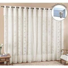 Cortina Luna 4 Metros Para Trilho Comum Palha Renda Floral Sala ou Qua