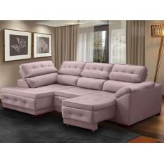 Sofá Canto Chaise Luiza 5 Lugares Retrátil Reclinável 250Cm Mola Bonne