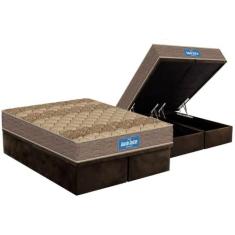 Cama Box Baú King: Colchão Espuma D45 Probel D33 Guarda Costas Brown +