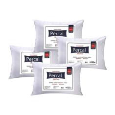 Travesseiro Fibras Siliconadas Plus Percal 200 Fios Kit C/ 4 Un 70x50x15 - Ortobom