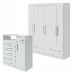Conjunto de Guarda-roupa Casal com Espelho 6 Portas 4 Gavetas Zeuse Cô