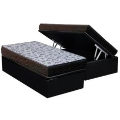 Cama Box Baú Solteiro: Colchão Espuma Ortobom D33 / ep iso 100 Ultra Firme + Base crc Suede Black(88x188)