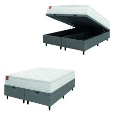 Cama Box Baú Colchão Casal King Molas Ensacadas Real 193x203x68cm Branco / Cinza Inducol - Suporta até 130kg por Pessoa