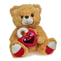 Urso De Pelúcia Caramelo Coração Cadeado 30Cm Sentado - Fizzy