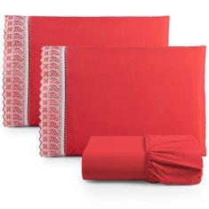 Jogo De Lençol Queen 3 Peças Basic Percal 180 Fios Lese Bordado Inglês