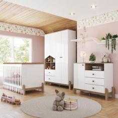 Conjunto Quarto de Bebê Completo Berço 2 em 1, Guarda-roupa e Cômoda Y