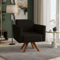 Poltrona Sala Decorativa Marisa Giratória Madeira Suede Preto D03 - D'