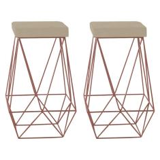 Kit 2 Banqueta Decorativa Kathy Base Bronze Veludo Bege - Gran Belo