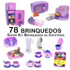 Kit Café Infantil Registradora Geladeira Microondas 78Pç
