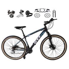 Bicicleta aro 29 Gti Roma Shimano Altus 24V Freio a Disco Hidráulico Garfo com Trava Pneu com Faixa Bege - Preto\Azul