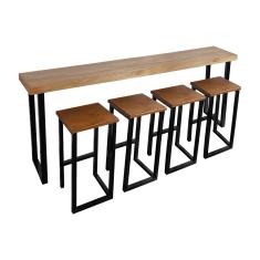 Conjunto Bistrô Premium Mesa 220cm de Apoio com 4 Banquetas Industriais Base em Ferro Preto