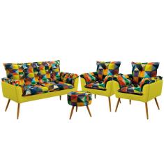 Namoradeira e 2 Poltronas Beta com Puff Solar F-015 Sued Estampado Colorido com Sued Aradecor
