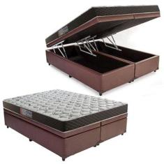 Cama Box Baú Queen Colchão Mola Ensacada Belos Sonhos + Box Suede 71x158x198 Bege