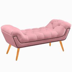 Recamier Calçadeira Casal King 195cm Ayla Veludo Rosa Bebê - Montanaris Decor