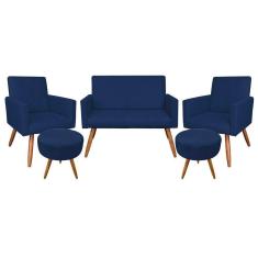 Kit 1 Namoradeira com 2 Poltronas e 2 Puffs Azul Marinho