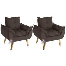 Kit 02 Poltrona/Cadeira Decorativa Glamour Marrom Com Pés Quadrado - S