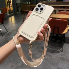 Saco de cartão de inserção caso de telefone macio para iphone 11 13 12 14 pro max xs xr 8 7 plus se crossbody cordão corda capa, branco, para iphone 13