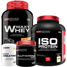 Kit Whey Protein Waxy whey 2Kg + Iso protein 2Kg + Creatina 100g + Glutamina 300g - Bodybuilders-Unissex