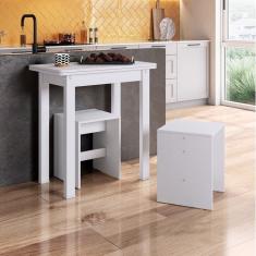 Conjunto Mesa para Sala de Jantar com 2 Banquetas Branco