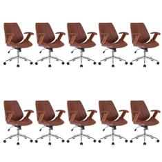 Kit 10 Cadeiras Escritório Diretor Giratória Kopenhagen Marrom