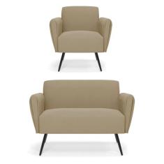 Sofá Namoradeira com Poltrona Pés Palito de Ferro Bruna Suede - D'Ross