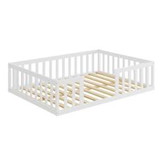 Cama Montessoriana Casal Nemargi Madeira Maciça com Grade Branco