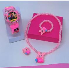 Kit Relógio Digital Crianças Pisca Led Luz Toca Musica Desenho Disney 