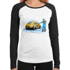 Baby Look Raglan Lava Jato Manga Longa - Foca na Moda, Branco, Preto, 